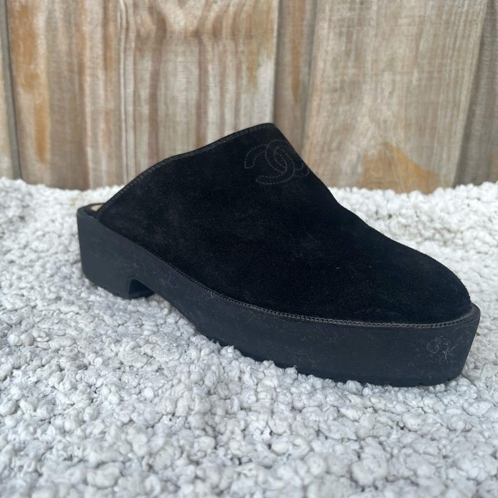 Black Platform Suede Mules Chanel